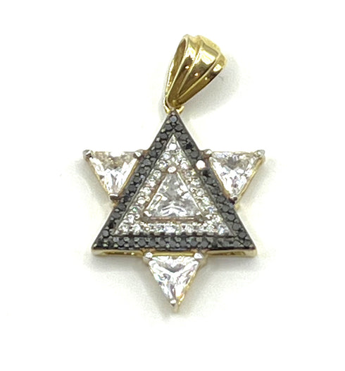 14K Gold and Diamond Star of David with Central Stone Necklace